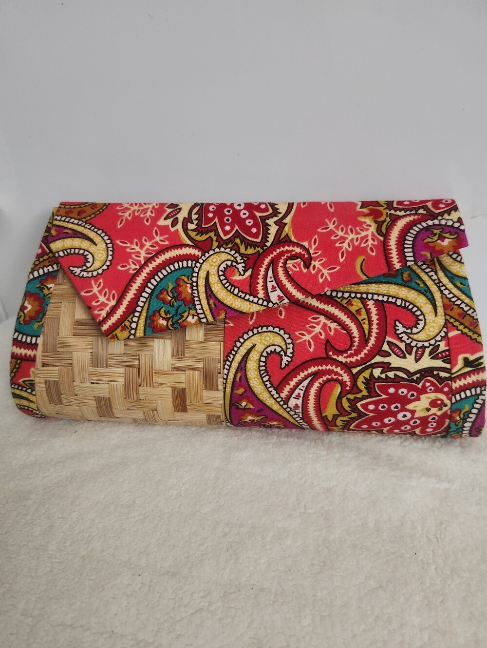 Red Paisley Woven Clutch Bag